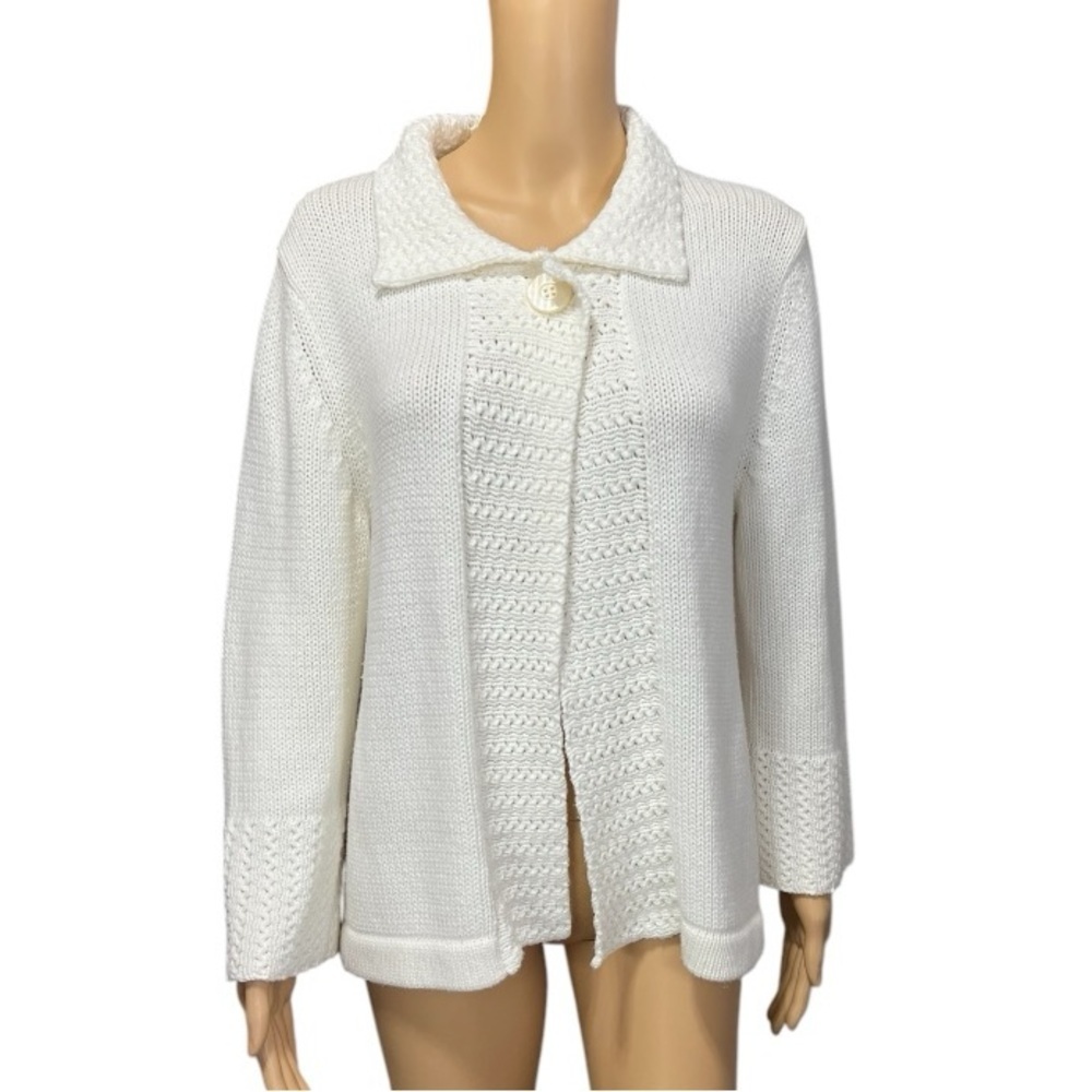 Croft & Barrow Cardigan in Ivory Cozy Ivory One Button with Collar Size Large